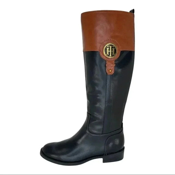 Tommy Hilfiger Ilia4 Black Tan Faux Leather Knee High Womens Boots Size 5M - Picture 2 of 12